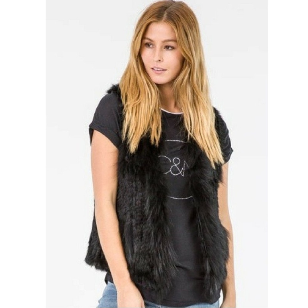 Say What ? Blue/Grey Combo Allover Faux Fur Vest
